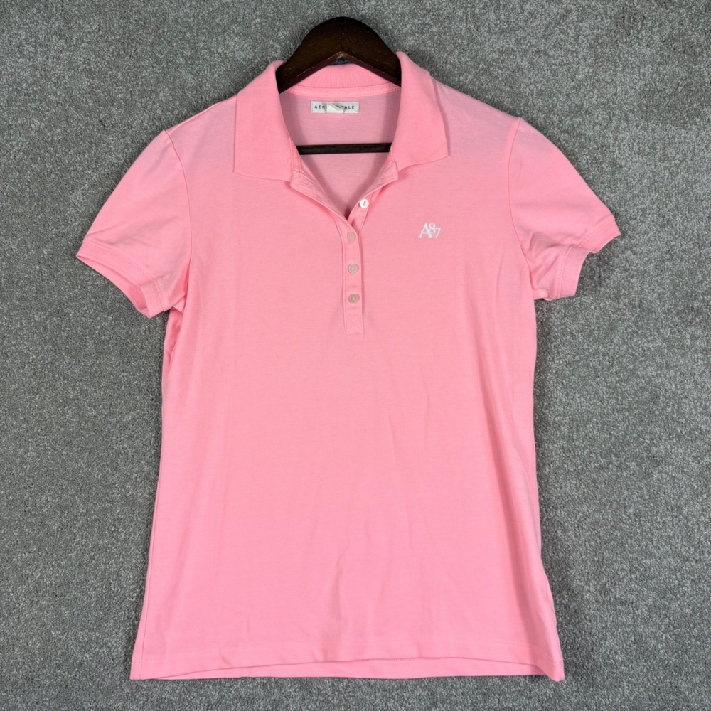 Aeropostale Womens Pink Short Sleeve A87 Logo Pique Polo Shirt Large